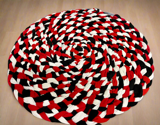 Up Cycled T-shirt Rug in Red, White and Black