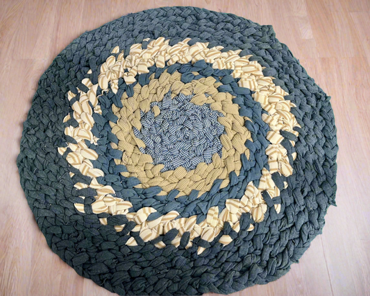 Up Cycled T-shirt Rug in Blue and Khaki