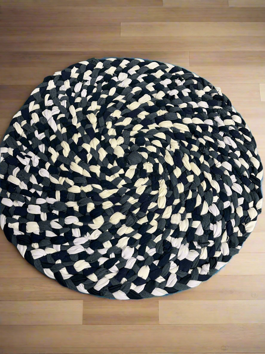 Up Cycled T-shirt Rug in  Navy Blues and White